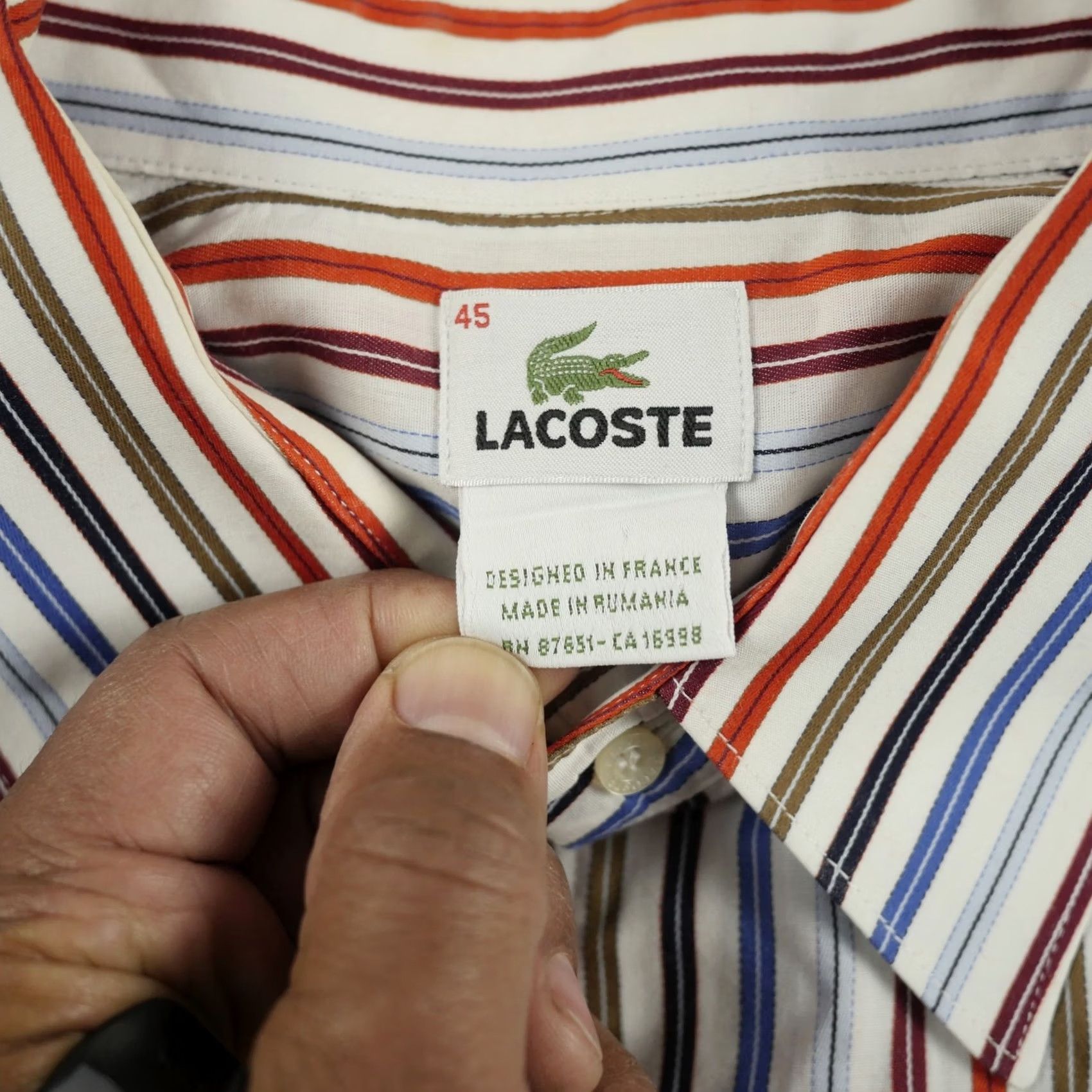Lacoste Lacoste Shirt Mens XL Multicolor Striped Button Up Long Sleeve Cotton Size US XL / EU 56 / 4 - 4 Thumbnail