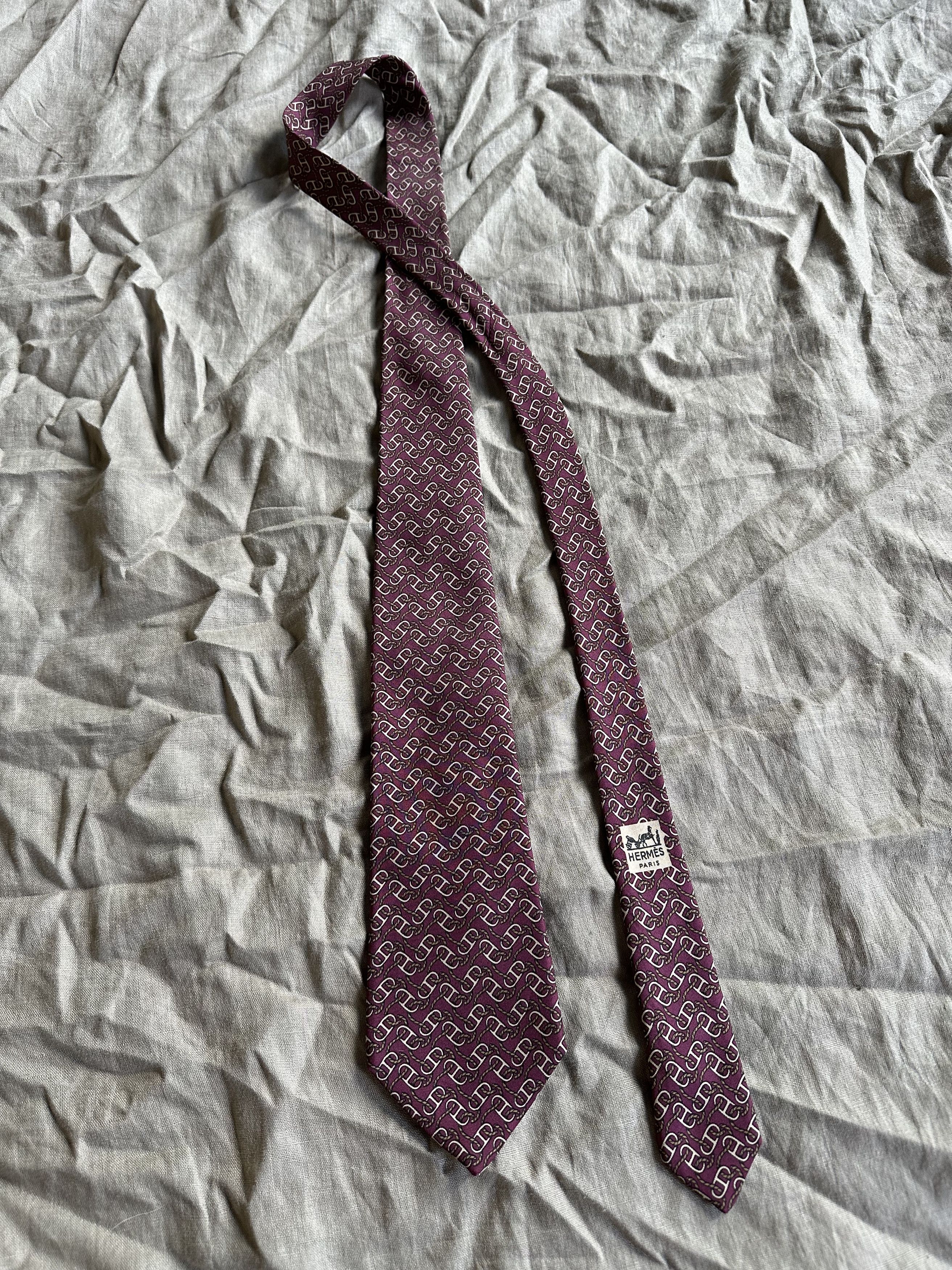 Hermes Hermes Buckle Pattern Silk Tie 7647AP Size ONE SIZE - 4 Thumbnail