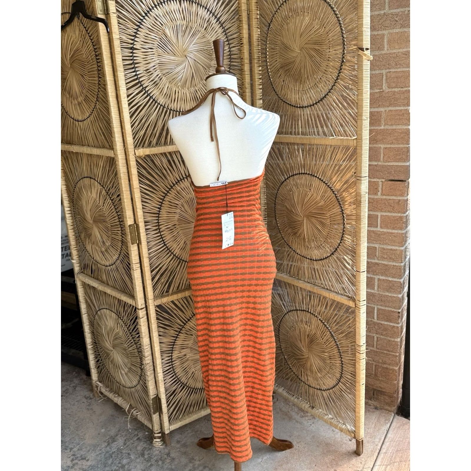 Zara VINTAGE HALTER NECK LONG DRESS Zara Orange Green Knit Body Con New With Tag Small Size S / US 4 / IT 40 - 6 Thumbnail