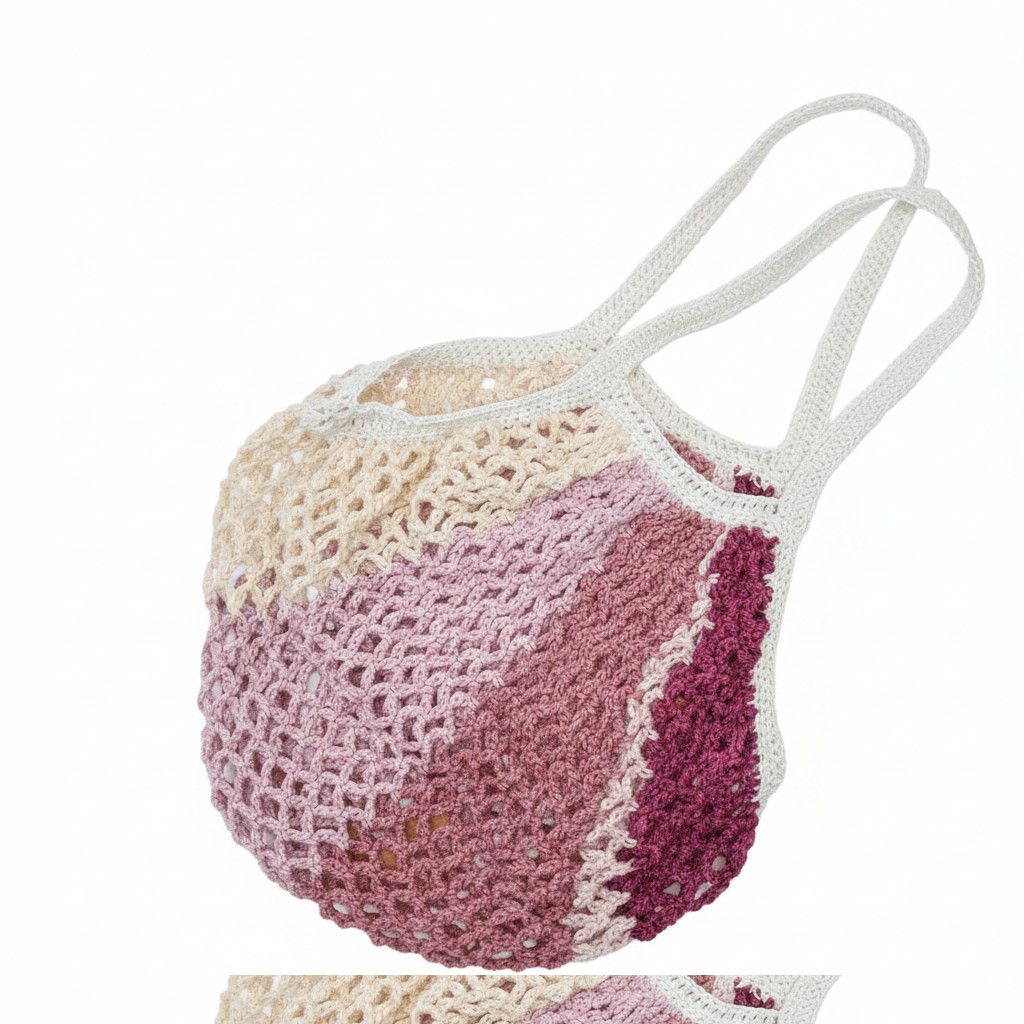 Handmade Farmers Market Bag Purple Handmade Crochet Net French Cotton Size ONE SIZE - 4 Thumbnail