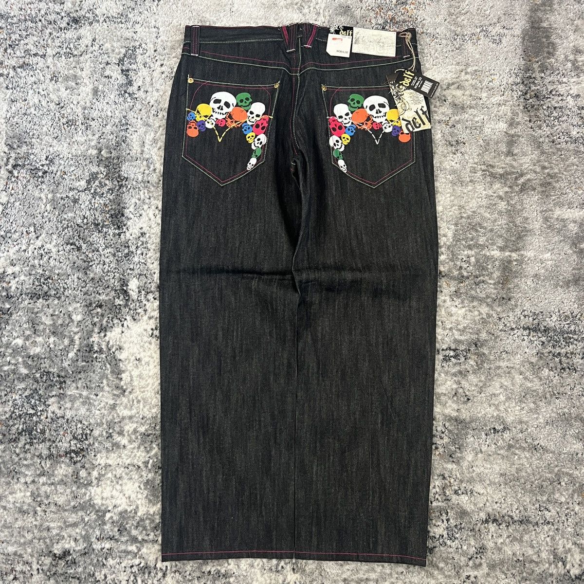 Pre-owned Jnco X Vintage Y2k Delf Baggy Skull Evisu Style Cybergoth Jeans In Navy