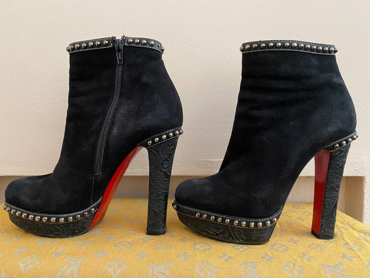 Christian Louboutin Christian Louboutin Black Suede Studded Platform Ankle Boots Size US 7.5 / IT 37.5 - 3 Thumbnail