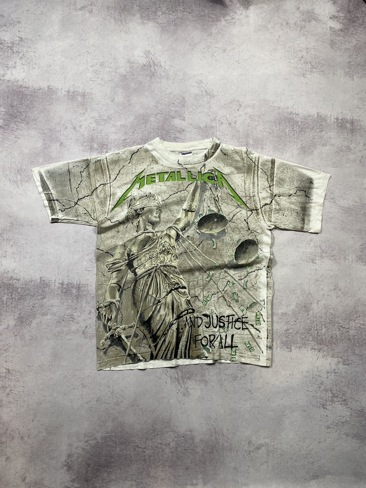 image of Band Tees x Rock T Shirt Vintage 90's Metallica Justice For All Aop Tee in White, Men's (Size Large