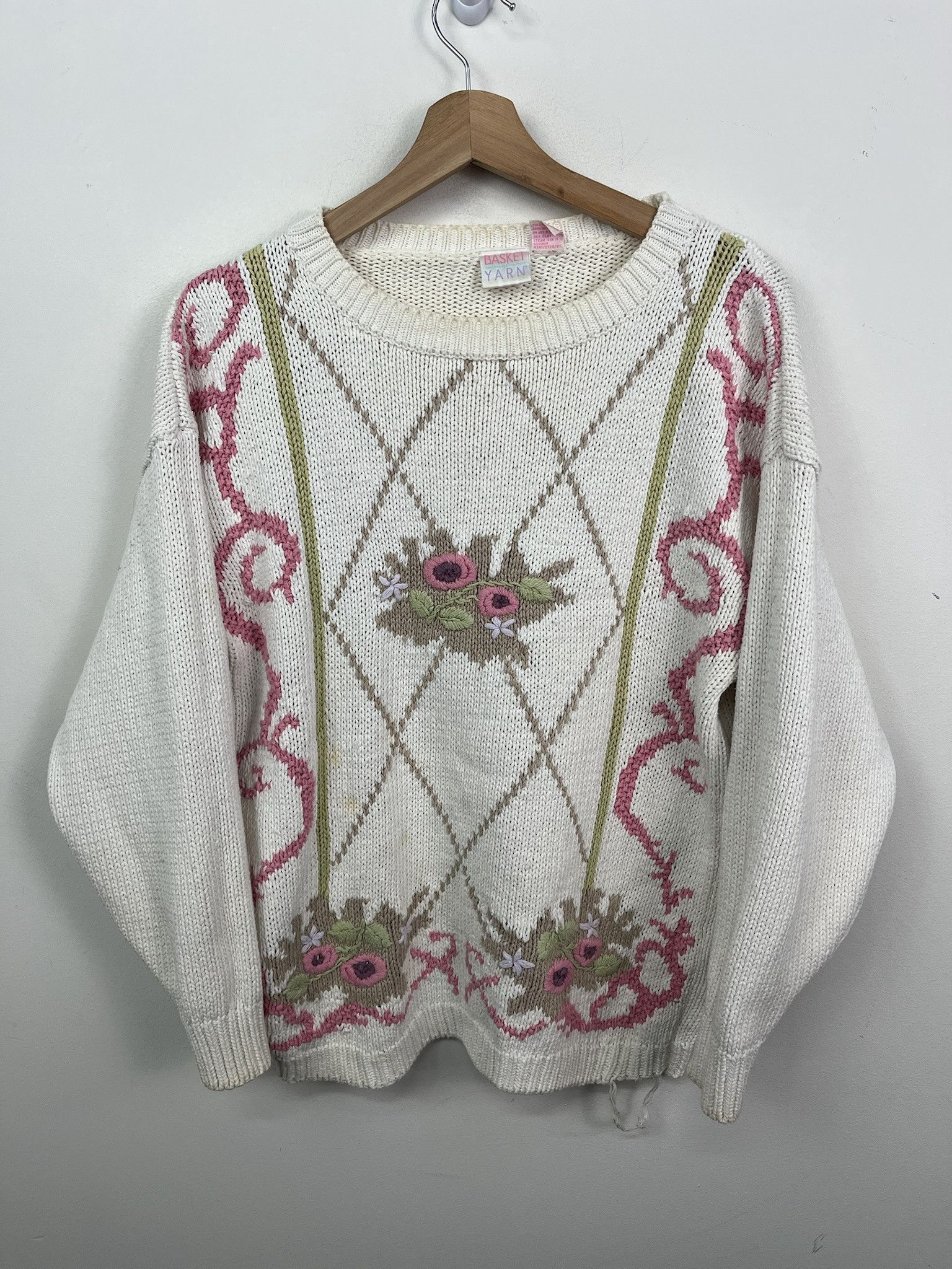 Other Vintage 1990s Basket of Yarn Pink Trim Thick Knit Sweater Size S (L Womens) Size US S / EU 44-46 / 1 - 1 Thumbnail