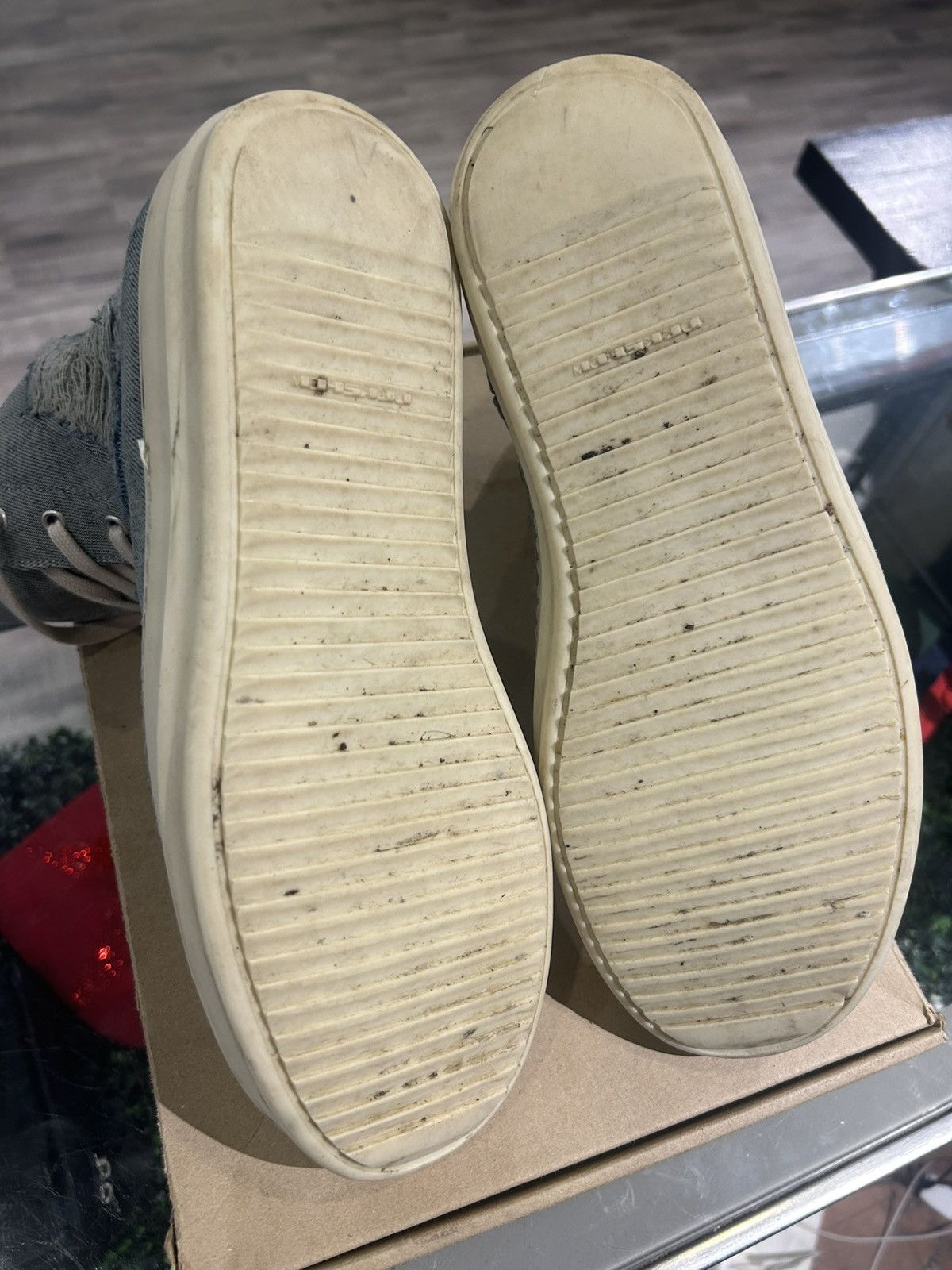 Rick Owens DRKSHDW Distressed Denim High-Top Sneakers