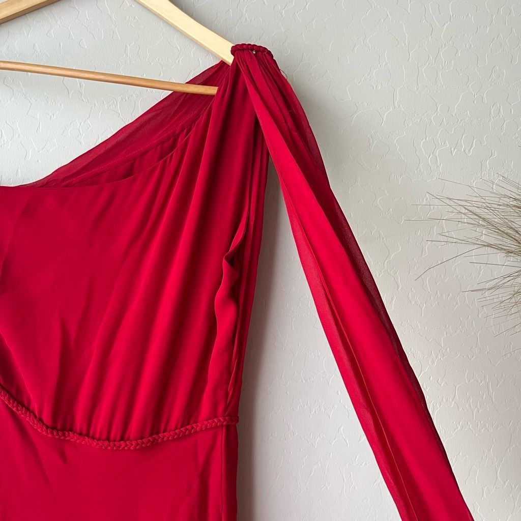 Naeem Khan Naeem Khan Red 100% Silk Draped One-Shoulder Braided Waist C Size S / US 4 / IT 40 - 6 Thumbnail