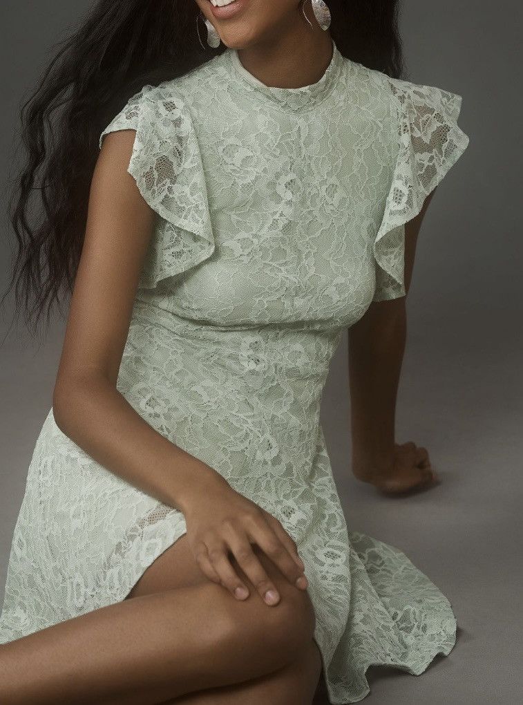 Anthropologie Anthropologie Maeve Mock-Neck Lace Mini Dress, Size XS Size XS / US 0-2 / IT 36-38 - 2 Thumbnail