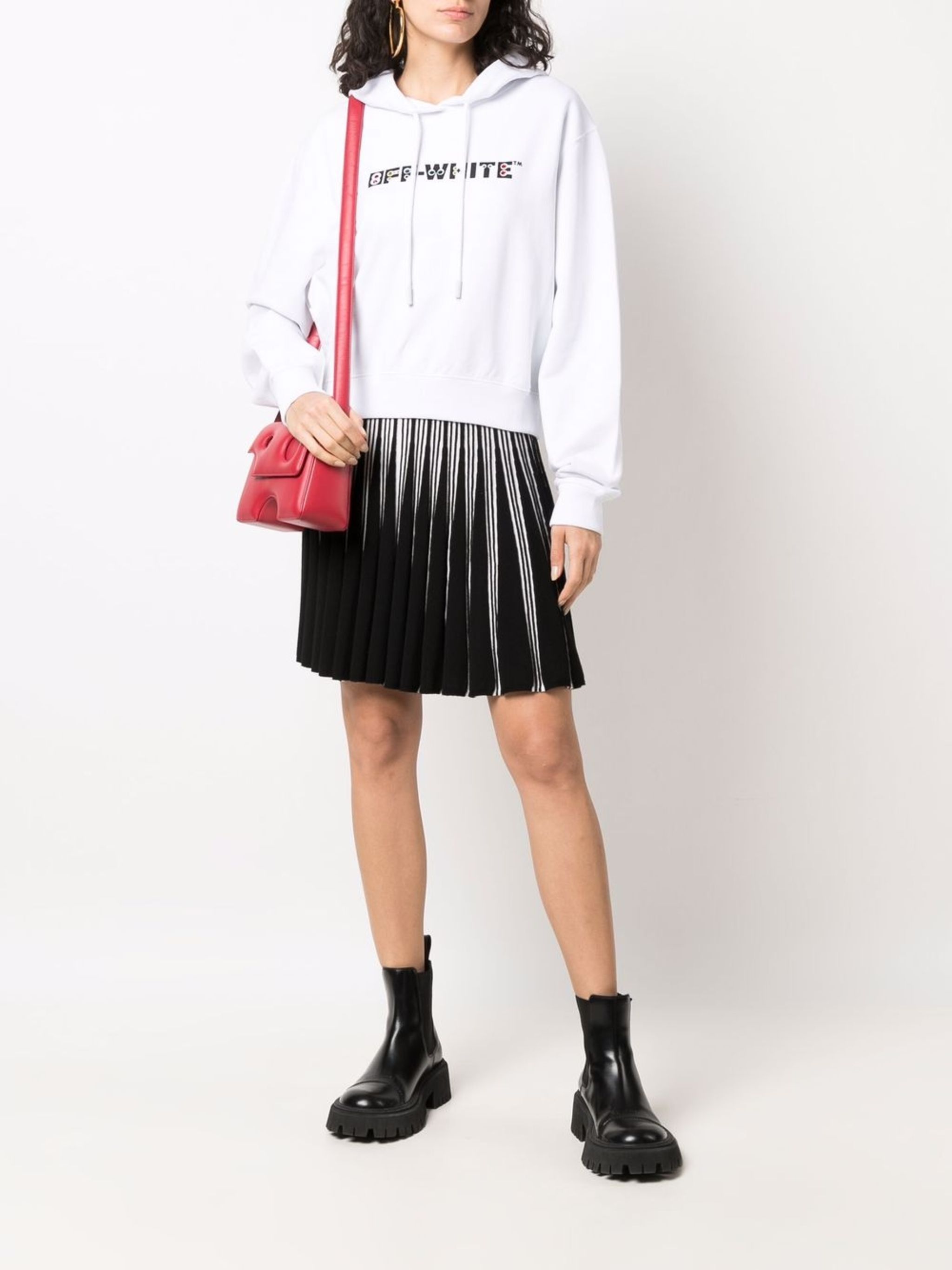 Off-White o1gr1nt1124 Geometric Logo Cropped Hoodie in White Size M / US 6-8 / IT 42-44 - 2 Thumbnail