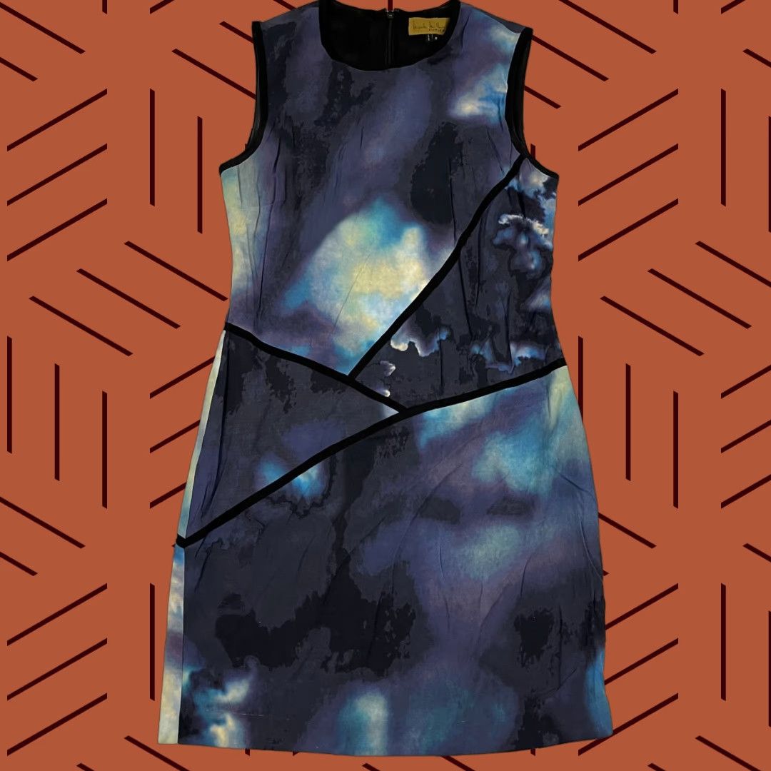Nicole Miller Nicole Miller Dress Womens Mini Size 8 Multicolor Watercolor Silk Viscose Zip Zipper Geometric Pattern Sleeveless Crew Neck Short Dress Size M / US 6-8 / IT 42-44 - 1 Thumbnail