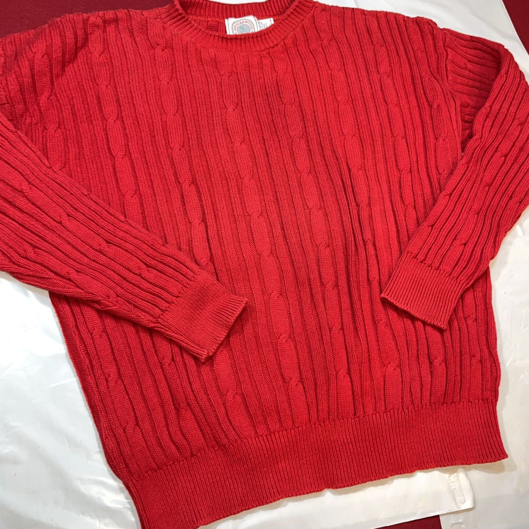 Vintage VINTAGE Cape Isle Knitters Sweater Mens L Red 90s Cable-Knit Ribbed Crew Neck Pullover USA Made Size US L / EU 52-54 / 3 - 7 Thumbnail