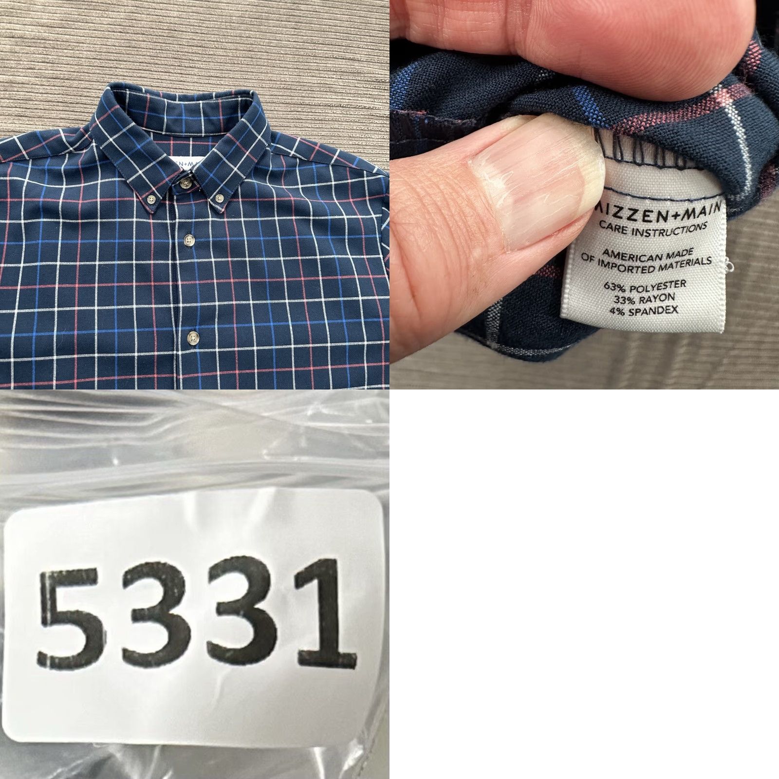Mizzen+Main Mizzen+Main Shirt Medium Plaid Navy Button-Up Long Sleeve Multicolor Polyester Spandex Mens Size US M / EU 48-50 / 2 - 8 Thumbnail