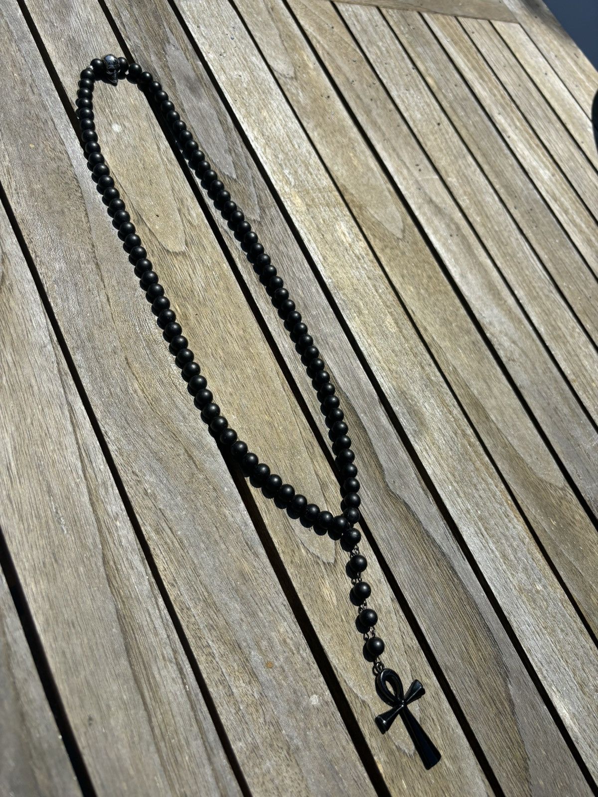 Vintage Black Rosary-like Cross Necklace Size ONE SIZE - 4 Thumbnail