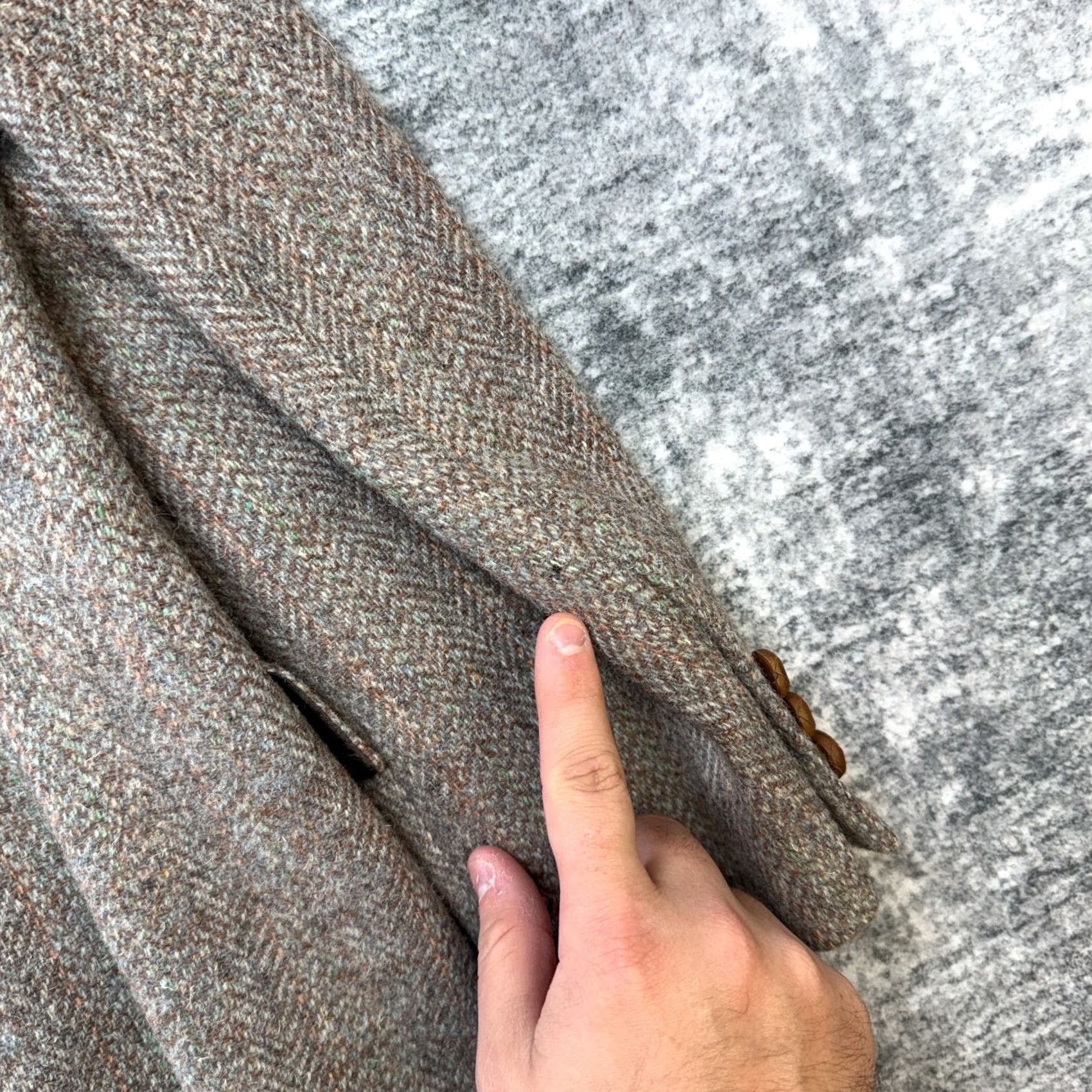 Harris Tweed VINTAGE Brooke & Deane Blazer Jacket Mens 42 Brown Herringbone Tweed Wool Notch 2-Button Single-Breasted Classic Fall Winter Spring Coat Size 42R - 3 Thumbnail