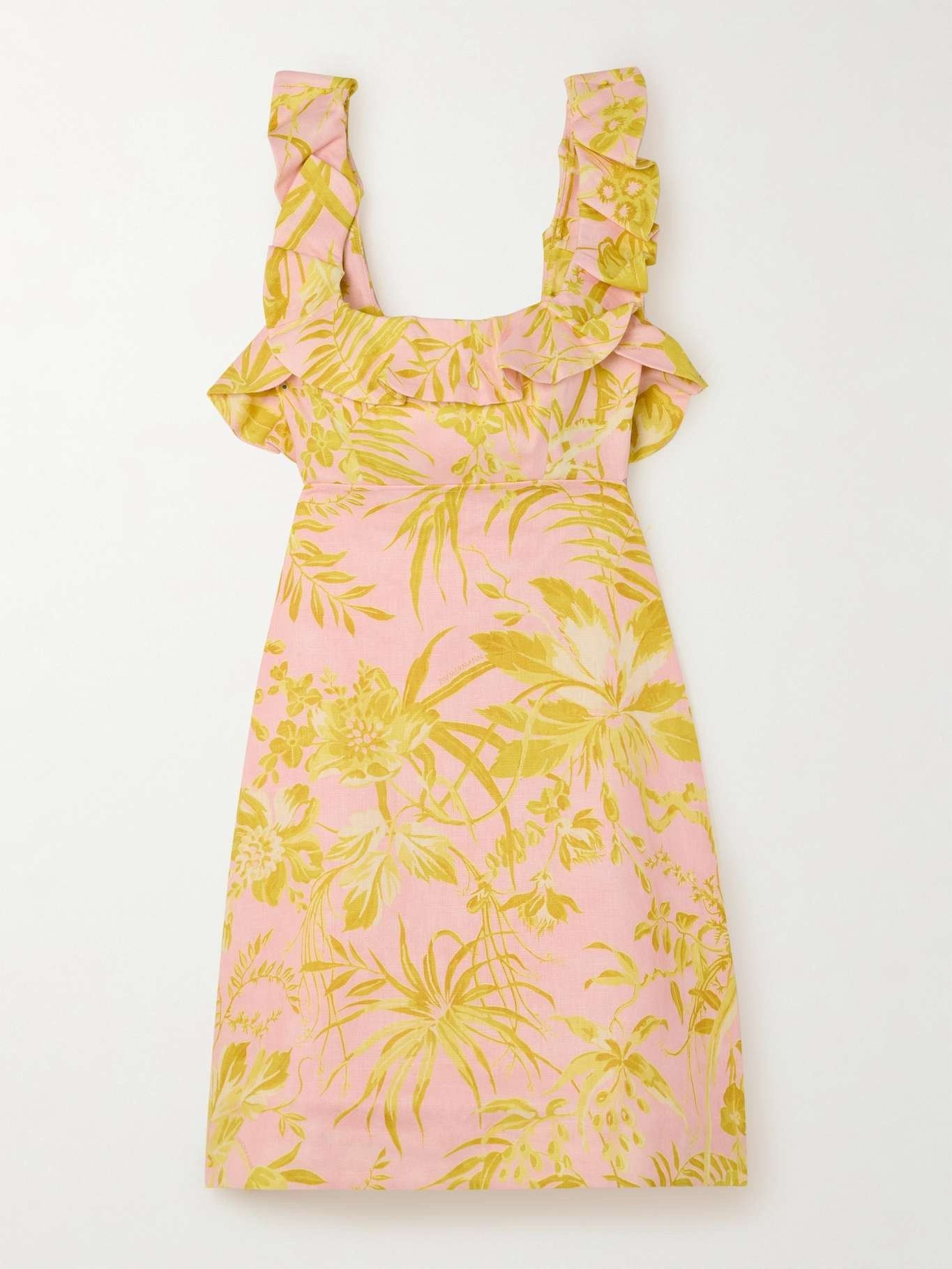 oc11z0525 Detailed Open Back Ruffled Floral Mini Dress