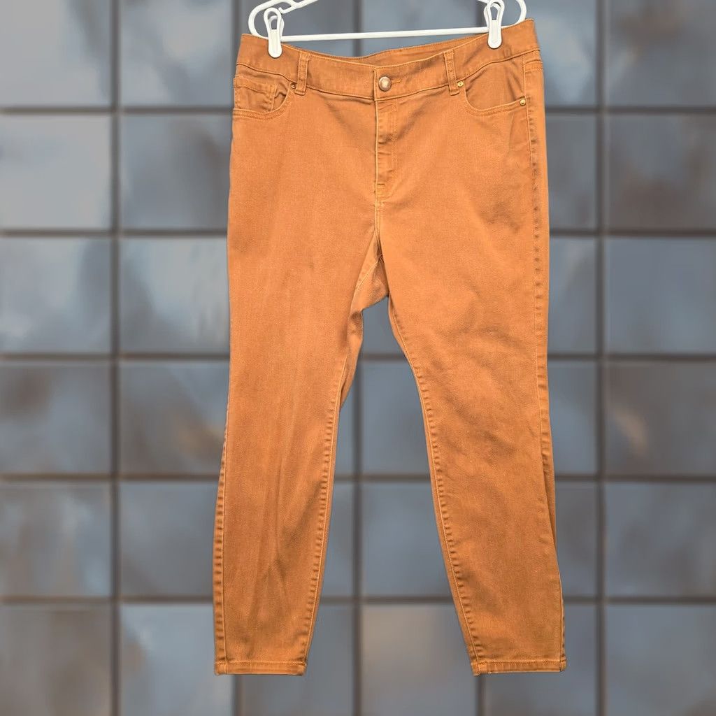 Vintage Lane Bryant Rust Orange Skinny Jeans Womens Plus Size 18 Stretch Denim Pants Ankle Womens 18 Plus Size Orange Jeans Size 40" / US 18 - 1 Thumbnail