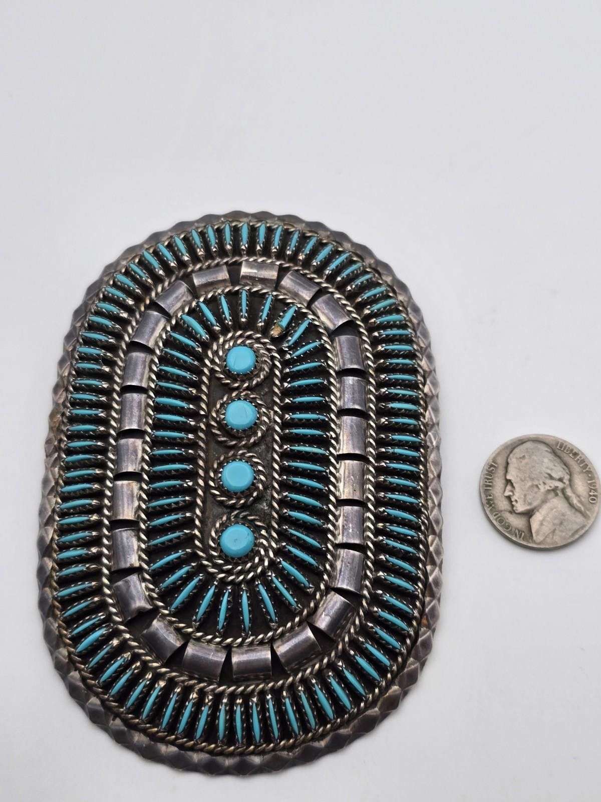 Other Jason Yazzie Sterling Needlepoint Turquoise Belt Buckle Size ONE SIZE - 1 Thumbnail