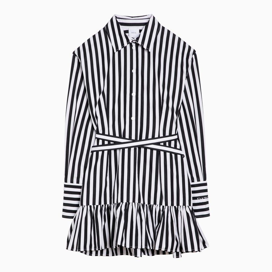 Patou o1d2blof0924 Striped Cotton Mini Dress in Black & White Size S / US 4 / IT 40 - 1 Thumbnail