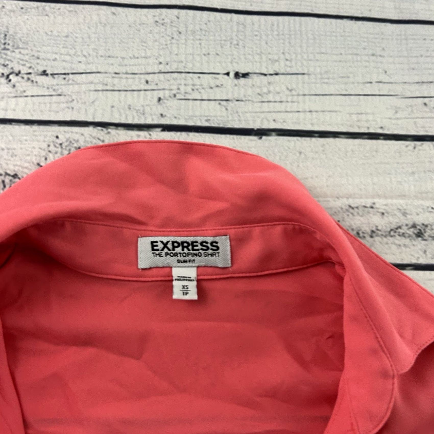 Express Express Portofino Long Sleeve Button-Up Top XS Salmon Pink Womens Slim Fit Shirt Size XS / US 0-2 / IT 36-38 - 2 Thumbnail