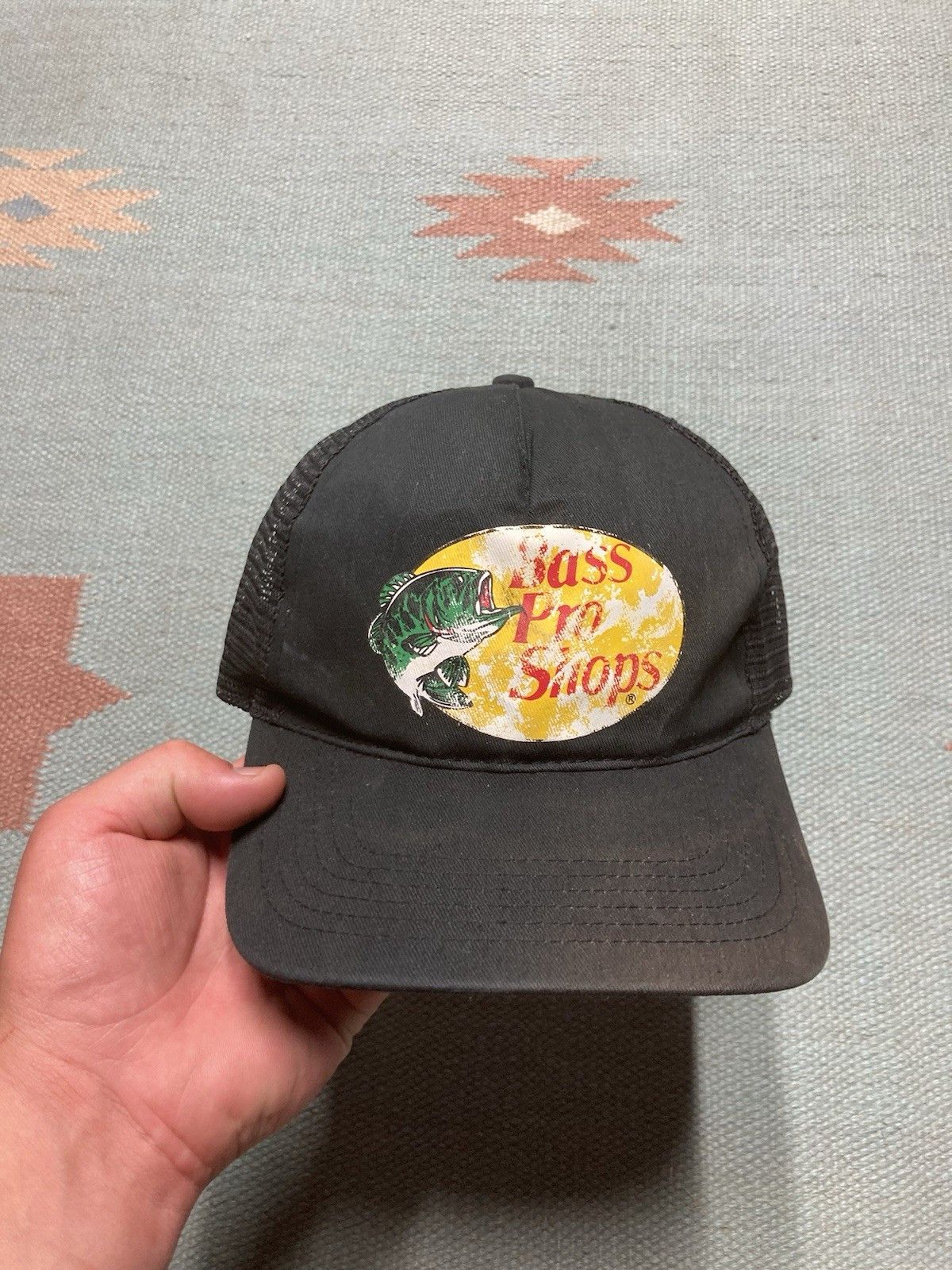 Vintage Vintage SnapBack hat bass pro shops faded graphic fish black Size ONE SIZE - 2 Thumbnail