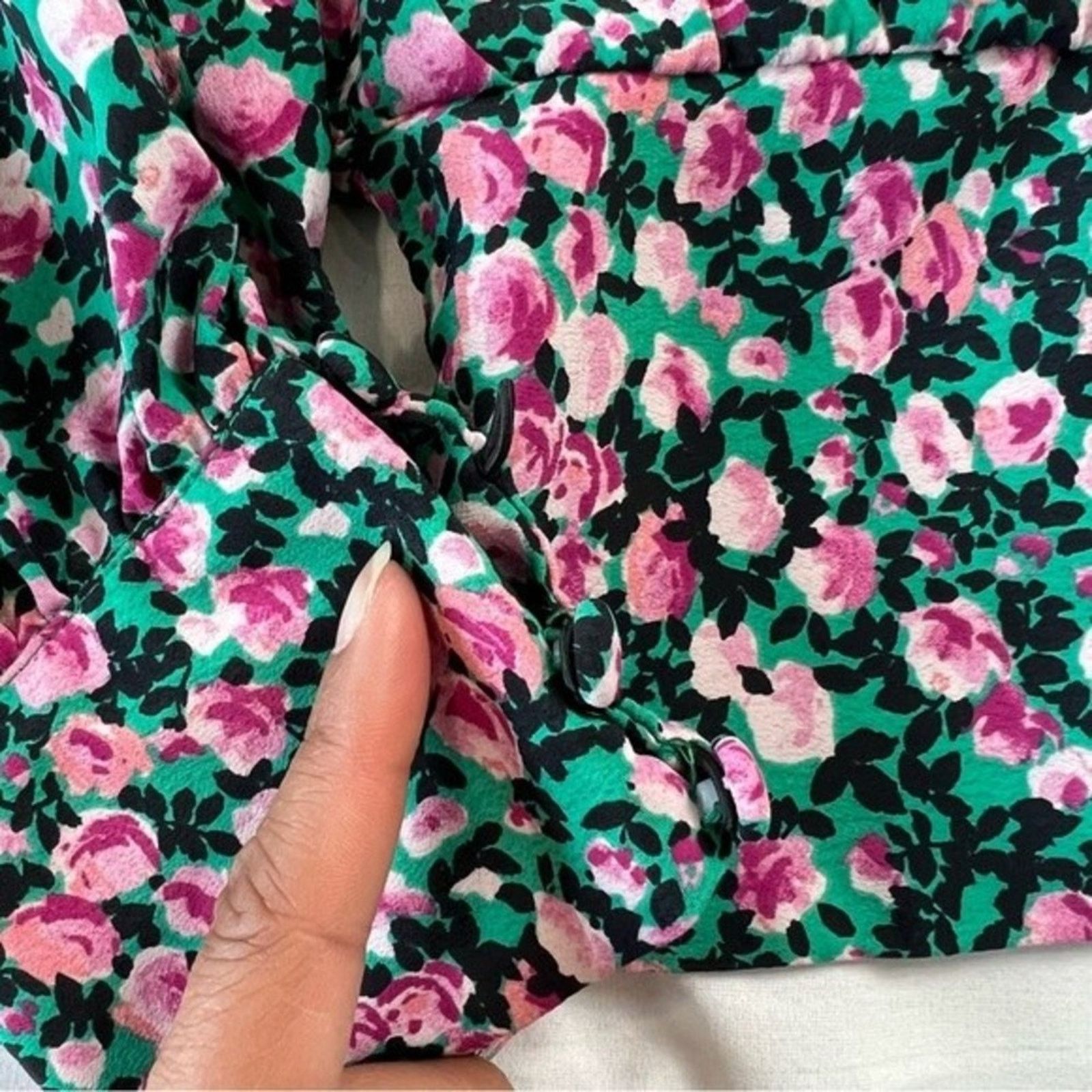 Zara Zara Women's Blouse Cropped Floral XS Teal Pink Black Size XS / US 0-2 / IT 36-38 - 2 Thumbnail