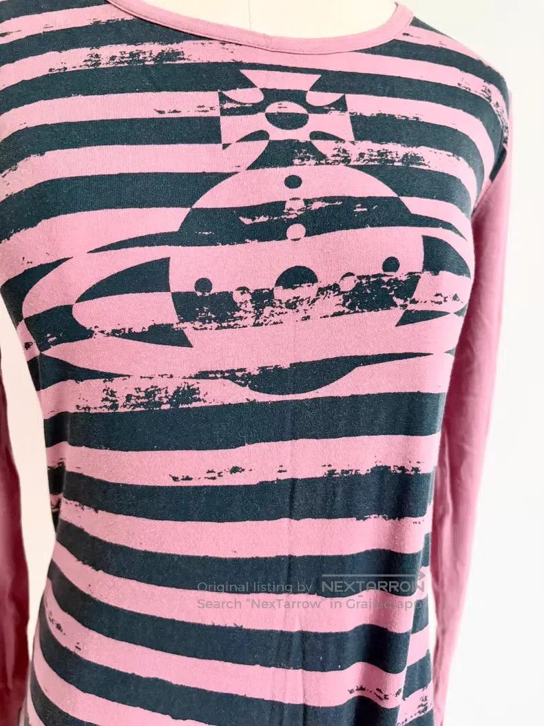 Vivienne Westwood Vivienne Westwood Vintage Pink and Black Striped Saturn T- Size M / US 6-8 / IT 42-44 - 4 Thumbnail