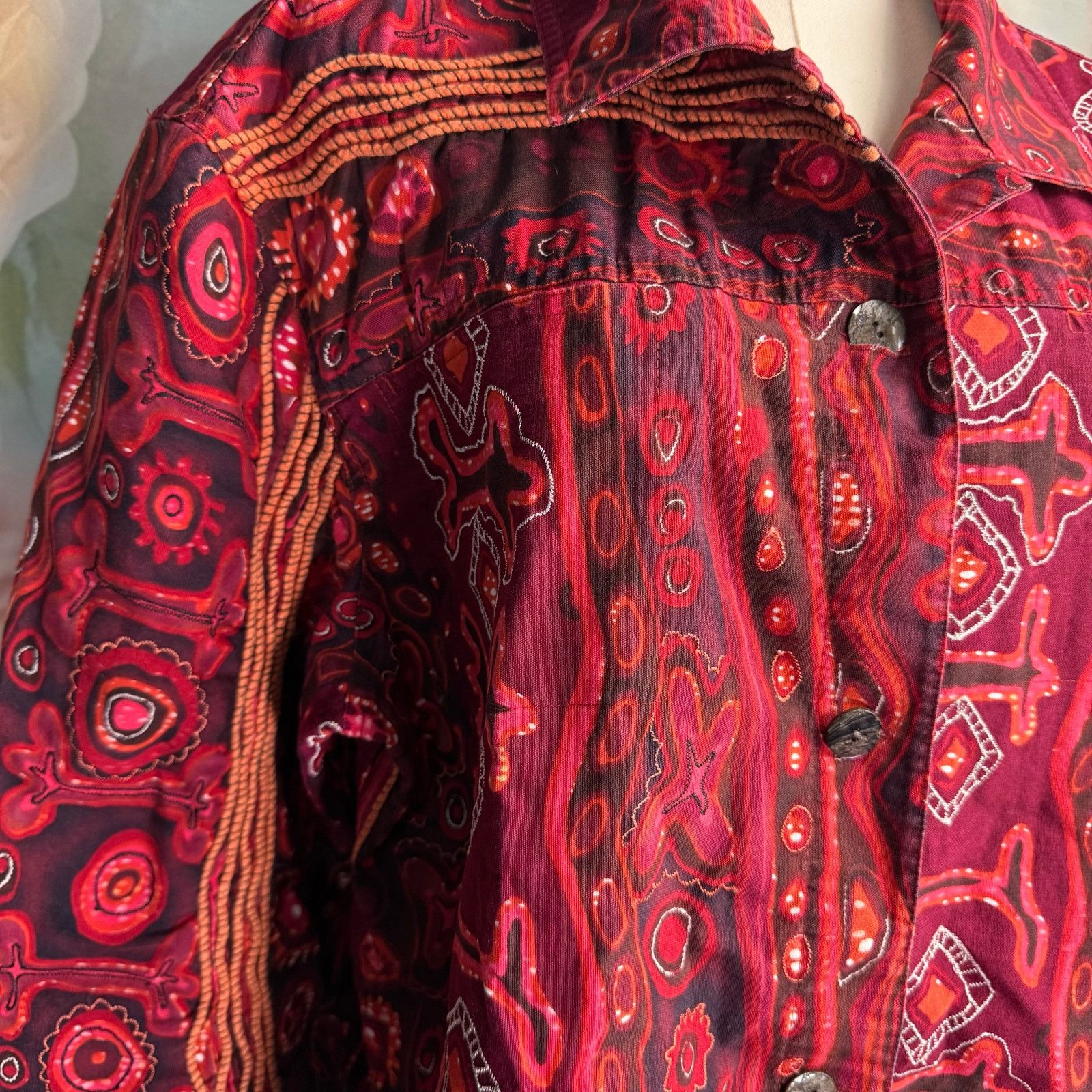 Other Vintage ioS Red & Orange Abstract Textured Button Up Jacket Size XL / US 12-14 / IT 48-50 - 6 Thumbnail