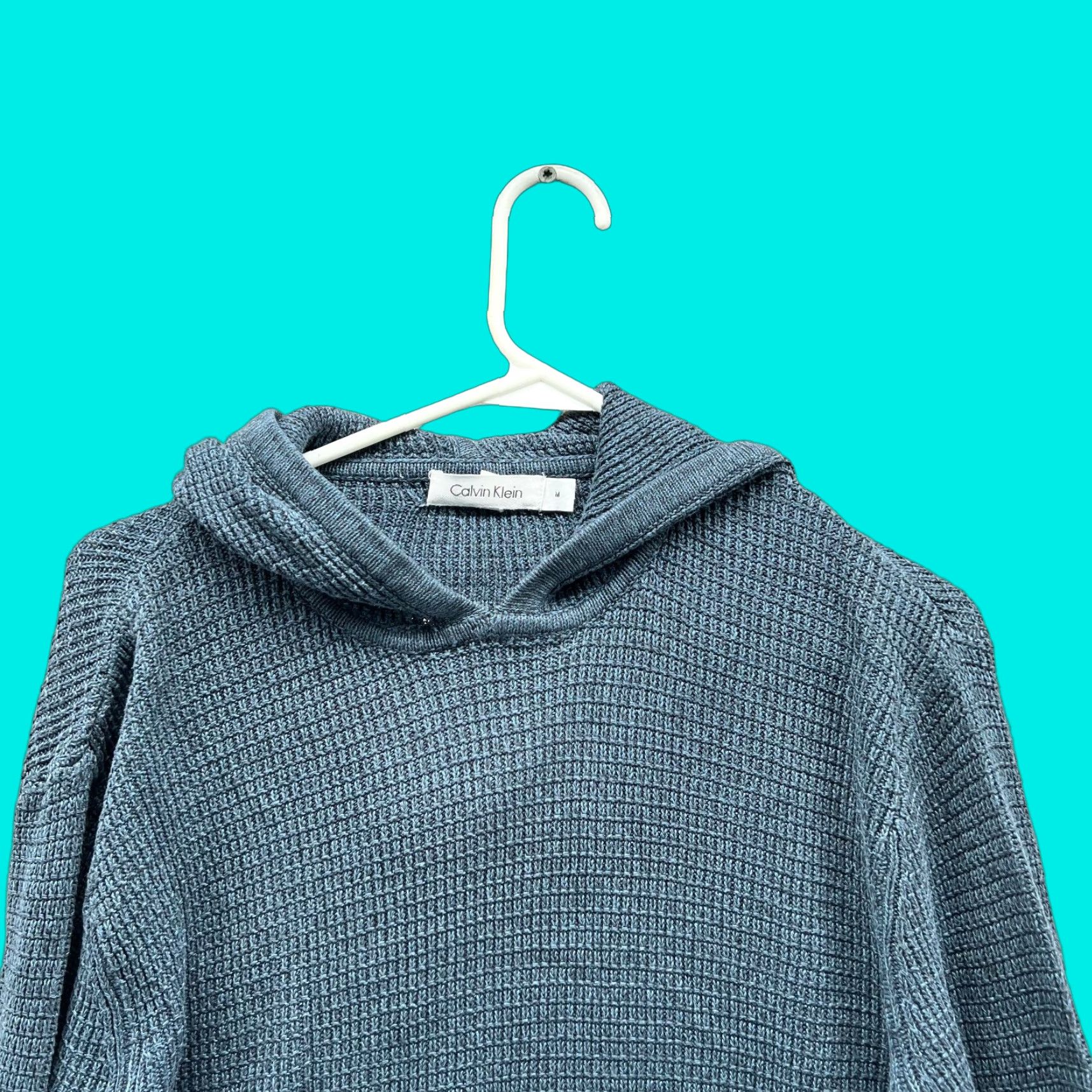 Calvin Klein Calvin Klein Sweater Women Medium Teal Blue Hooded Fleece Pullover Knitted Pullover Cotton Logo Knit Regular Sweatshirt Size M / US 6-8 / IT 42-44 - 1 Thumbnail