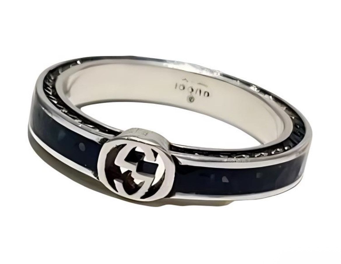 Gucci Gucci Interlocking G Enamel Thin Ring Black Ag925 701620 Size ONE SIZE - 2 Thumbnail