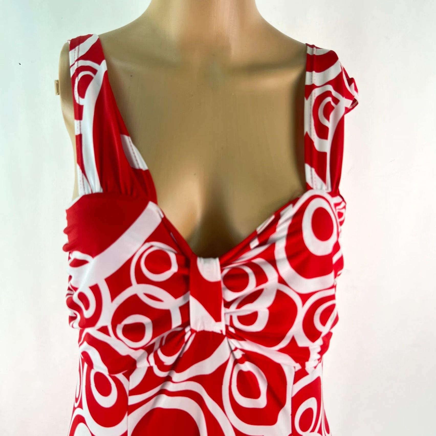 BREDA Stretch Red A-Line Dress Womens Geometric Sweetheart Neckline Sleeveless Size 0, 92% Polyester 8% Spandex, Pullover, Regular fit Size XS / US 0-2 / IT 36-38 - 3 Thumbnail
