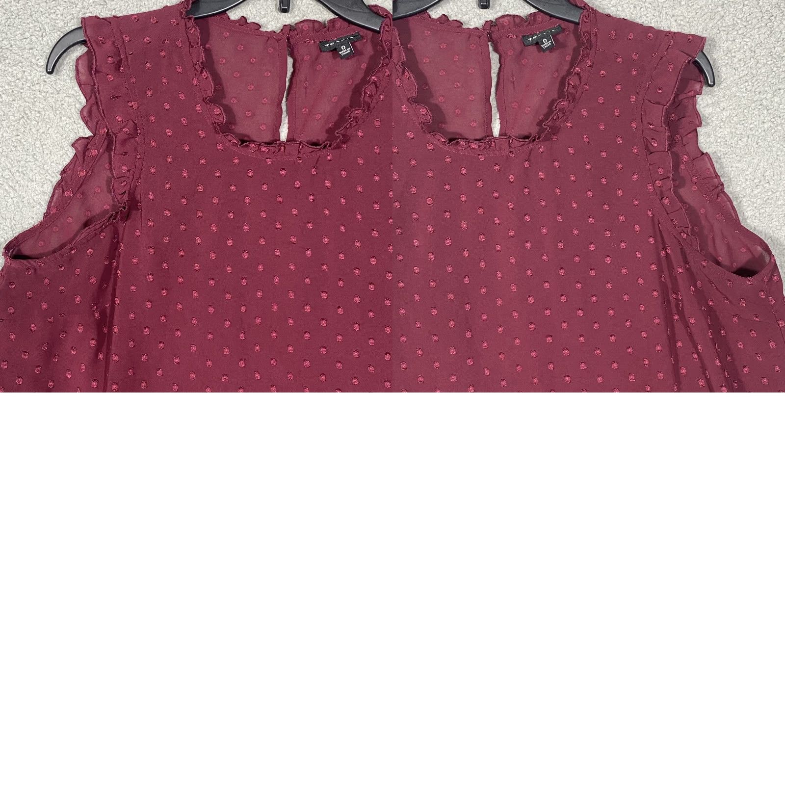 Torrid Torrid Tank Shirt Womens Plus Burgundy Chiffon Swiss Dot Sleeveless Mock Neck Button-Loop Keyhole Back 0X Size 0X Size XL / US 12-14 / IT 48-50 - 9 Thumbnail