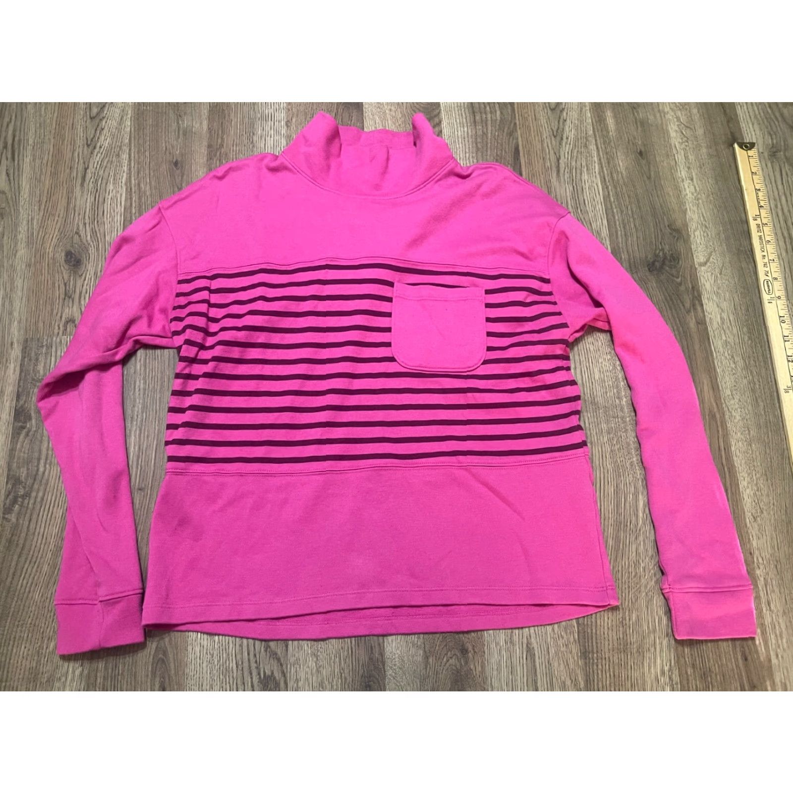 Croft & Barrow Croft & Barrow Shirt Womens Size Small Turtleneck Long Sleeve Pink Brown Striped Casual Modern Fall Spring Summer Size S / US 4 / IT 40 - 2 Thumbnail