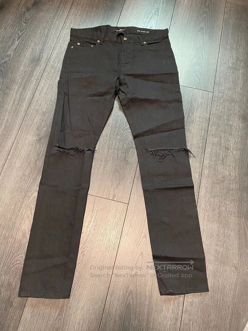 Saint Laurent Paris Saint Laurent Black Distressed Denim Jeans. Size US 33 - 2 Thumbnail