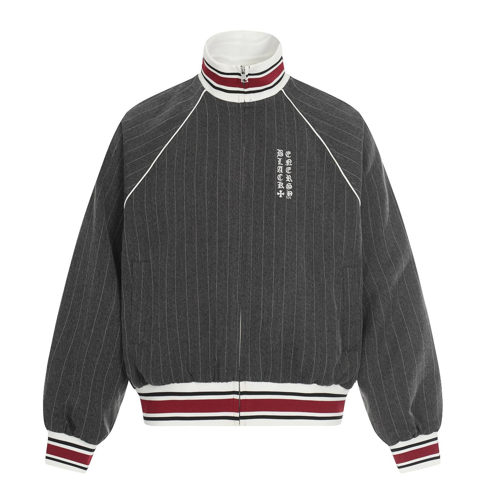 Vintage Dark Gray Pinstripe Track Jacket with Stripe Trim Size US M / EU 48-50 / 2 - 1 Thumbnail