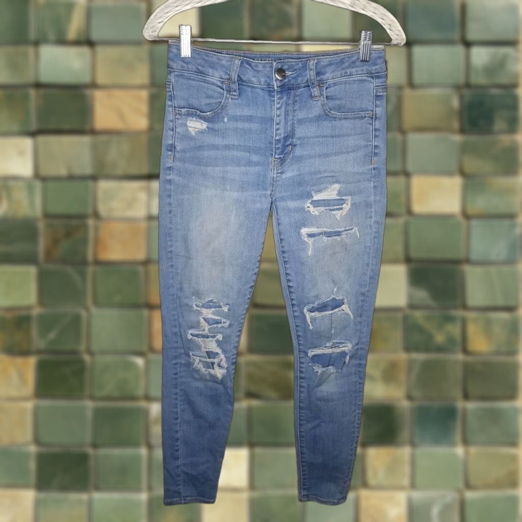 American Eagle Outfitters American Eagle Jeans Womens Size 2 Short Light Blue Distressed High Rise Jeggings Size 26" / US 2 / IT 38 - 1 Thumbnail