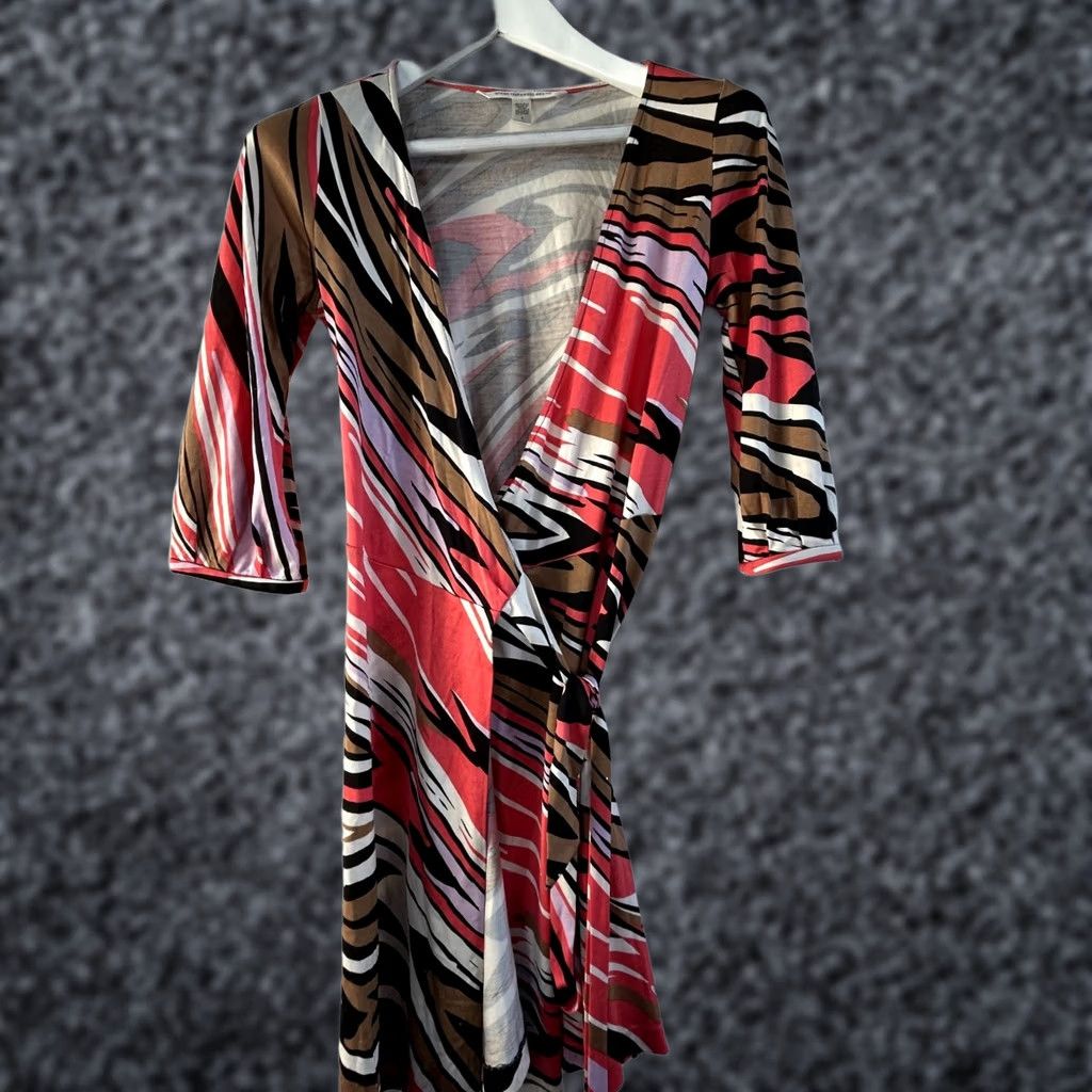 Diane von Furstenberg Diane von Furstenberg Womens Silk Multicolor Abstract Print Wrap Dress Size 4 Size S / US 4 / IT 40 - 1 Thumbnail
