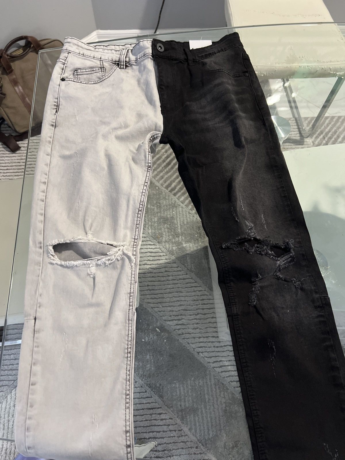 Fashion Nova Fashion Nova Distressed Contrast Skinny Jeans - Half Black Size US 34 / EU 50 - 2 Thumbnail