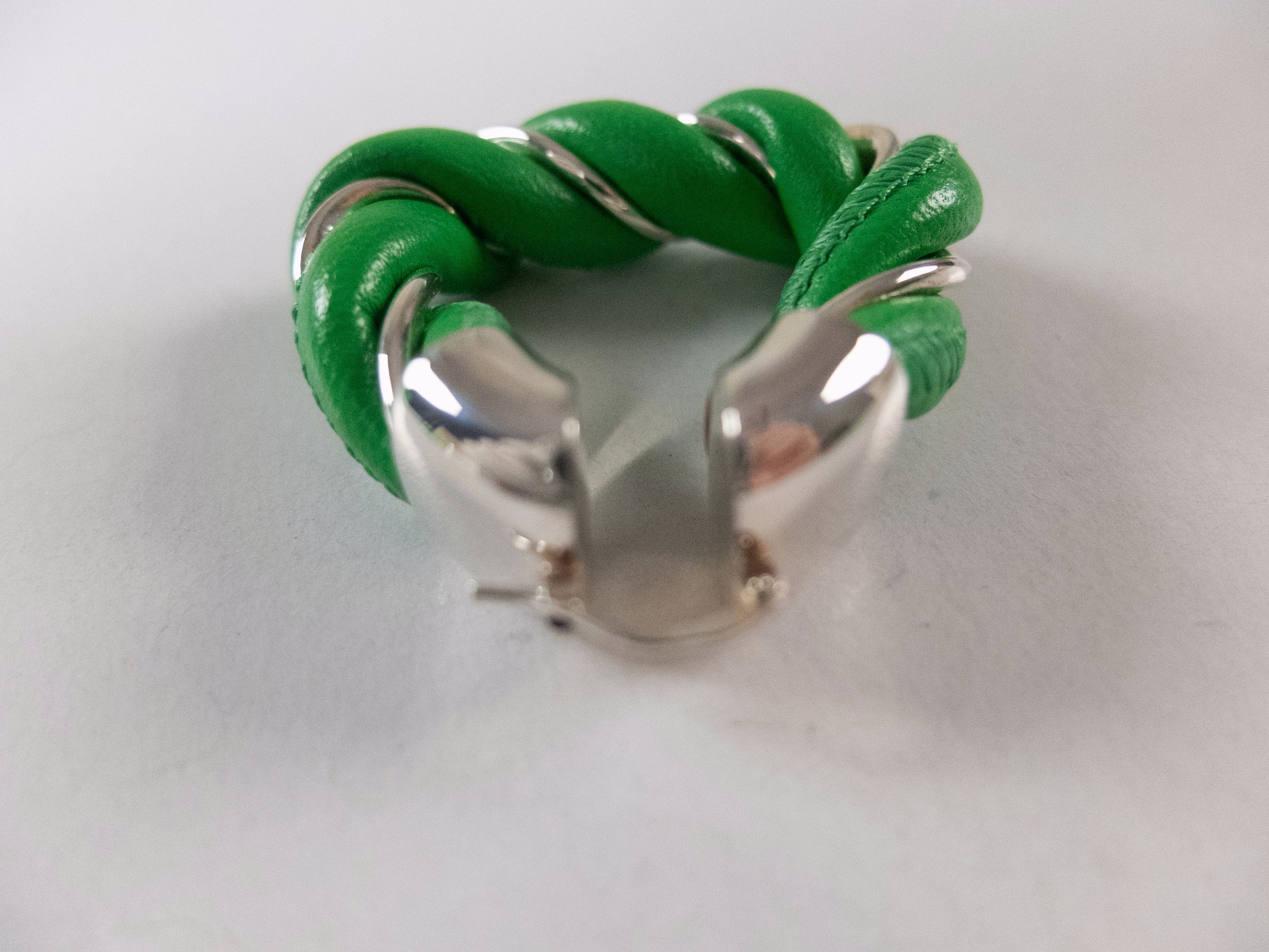 Bottega Veneta BOTTEGA VENETA Twist triangle green leather silver earrings Size ONE SIZE - 6 Thumbnail