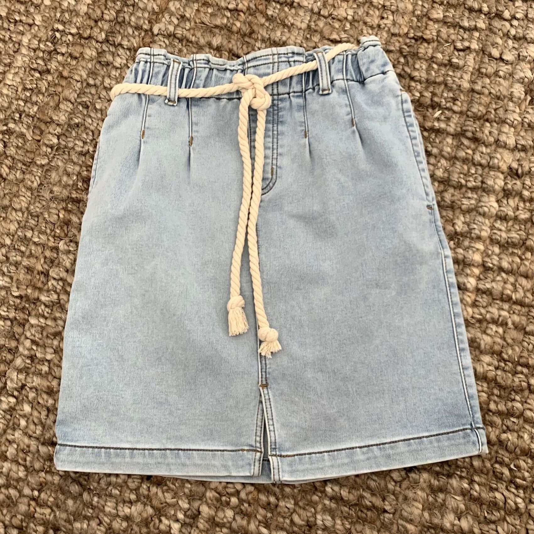 Vintage Tribal Jeans Skirt Womens Size 2 Pull-On Paper Bag Waist Light Blue Rope Belt Size 26" / US 2 / IT 38 - 5 Thumbnail