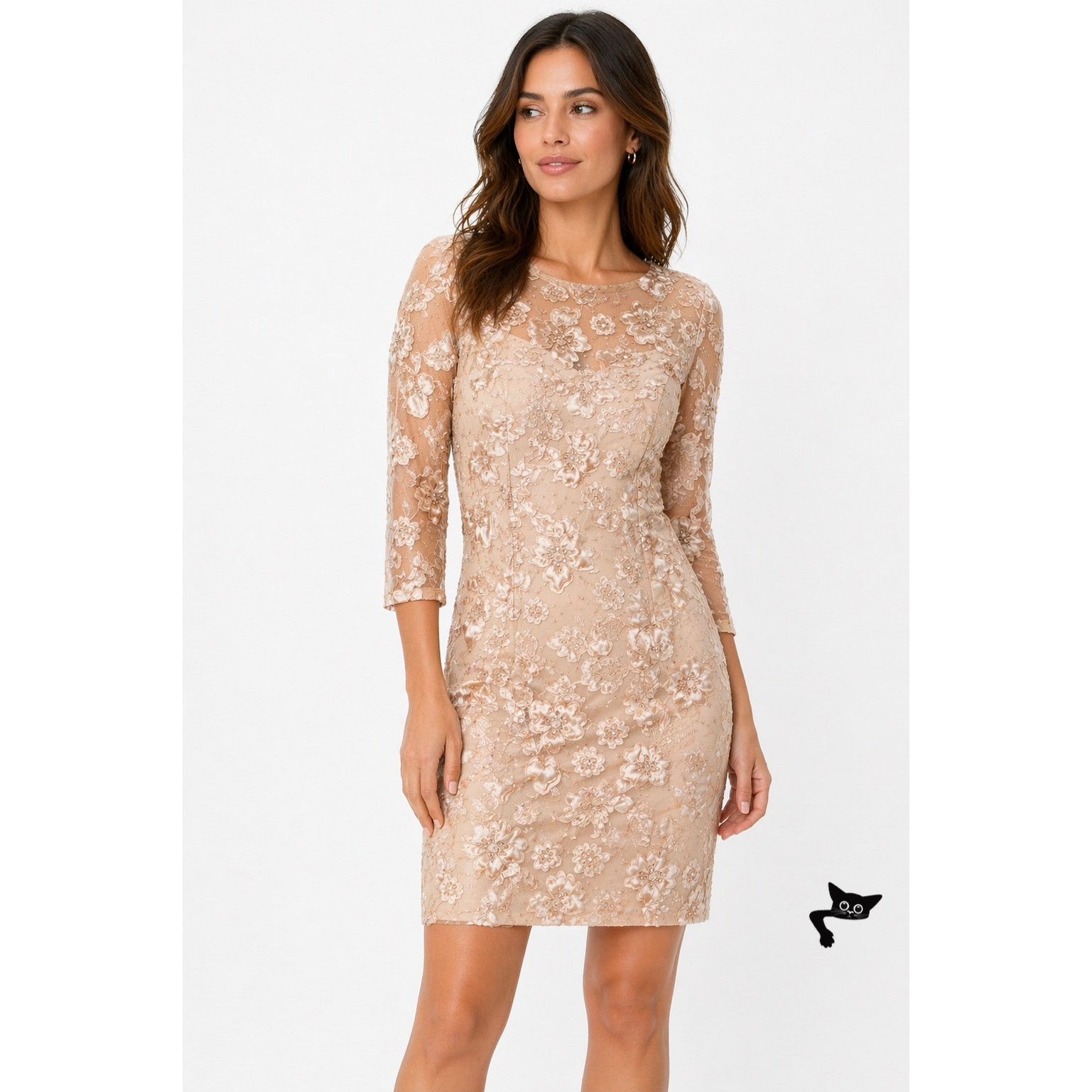 Other NWT Sue Wong Copper Lace Sheer Mesh Dress 3/4 Sleeve 14 Size XL / US 12-14 / IT 48-50 - 4 Thumbnail