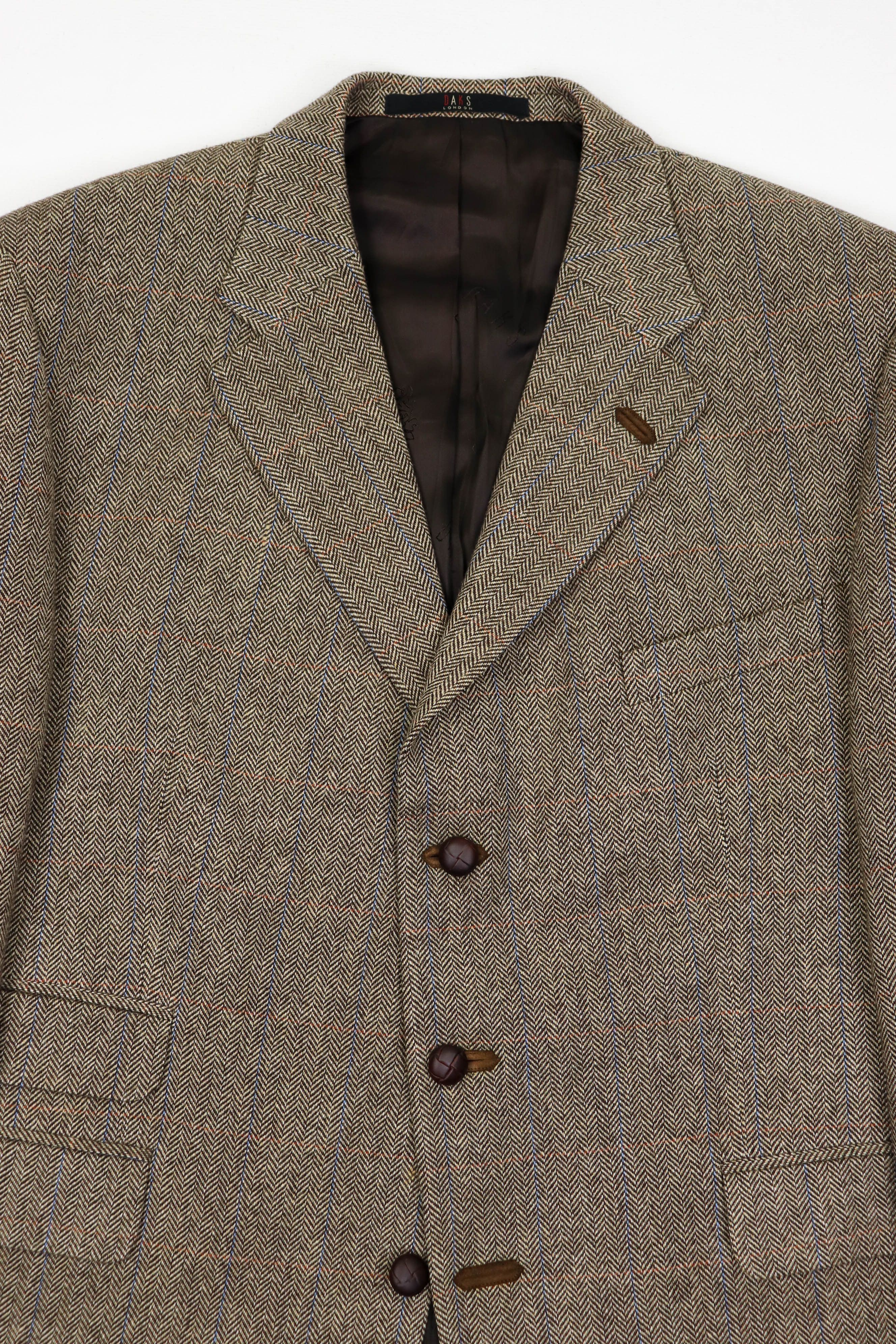 DAKS DAKS Beige Herringbone Tweed Wool Sport Coat Blazer Jacket Size 46R - 4 Thumbnail
