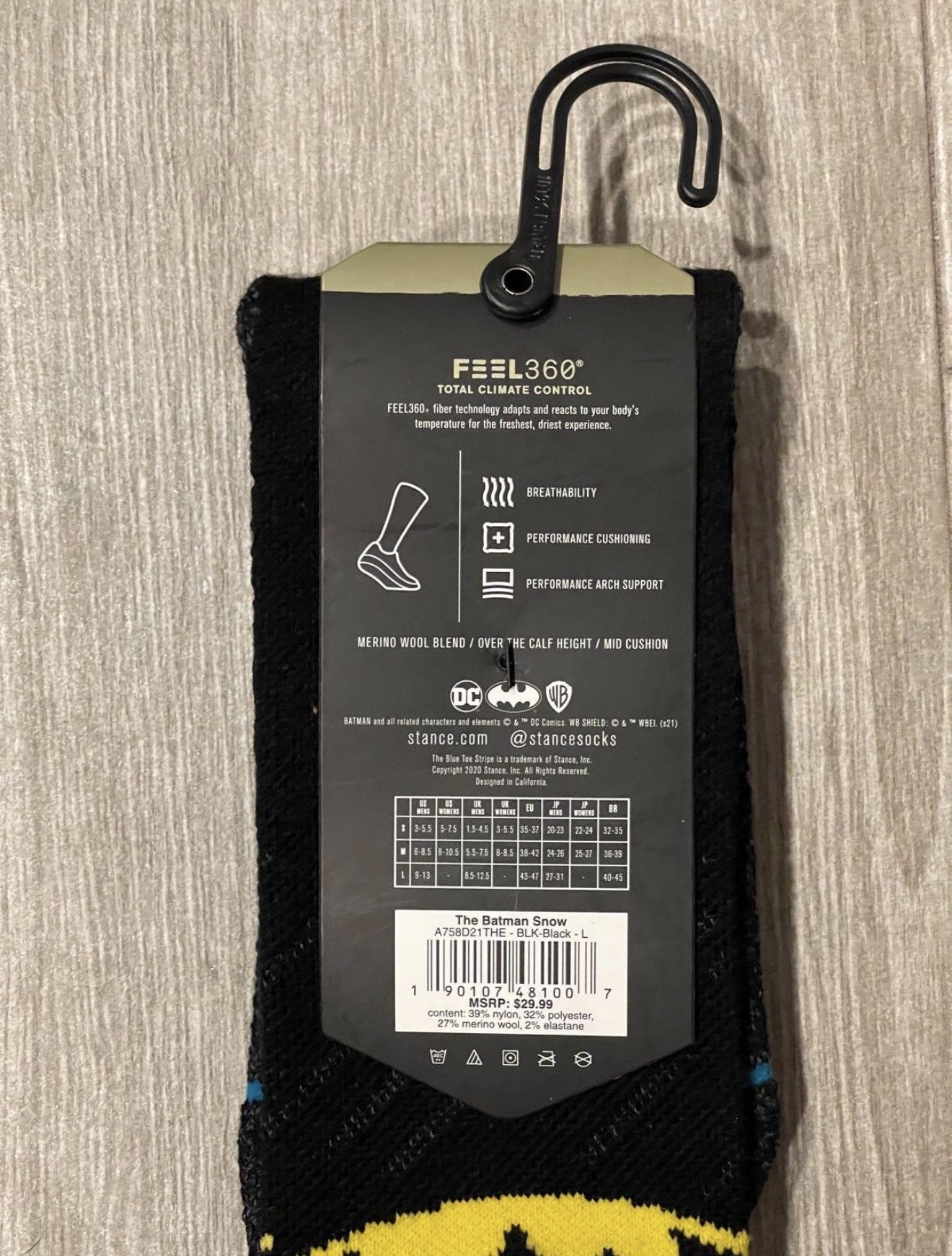 Stance Socks Stance Batman Infiknit Snow Wool OTC Black Socks Sz L Large Size ONE SIZE - 6 Thumbnail
