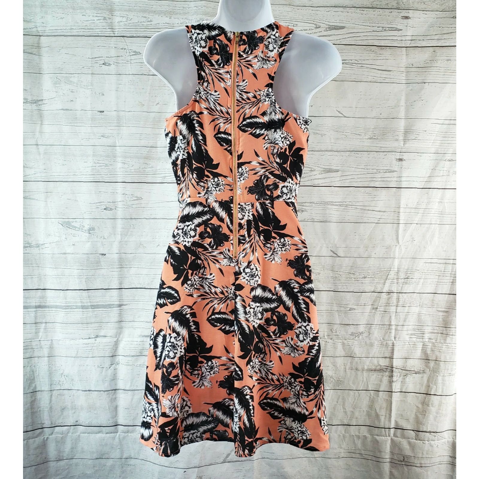AQUA AQUA Womens Dress Sz Small Peach Black Floral Sleeveless Zips Dress Size S / US 4 / IT 40 - 4 Thumbnail