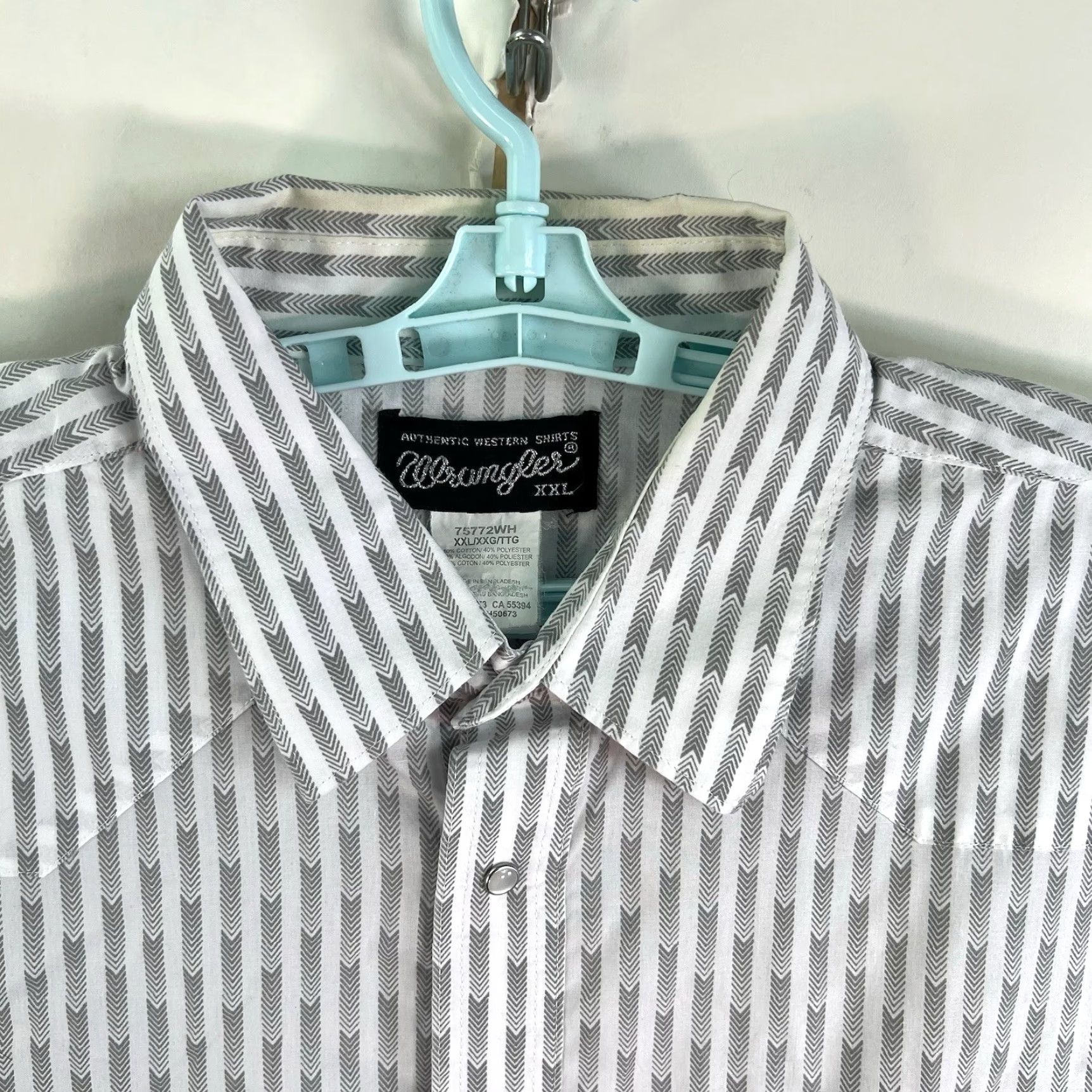 Wrangler Wrangler Western Shirt Pearl Snap Striped 2XL Gray Long Sleeve Mens Size US XXL / EU 58 / 5 - 3 Thumbnail
