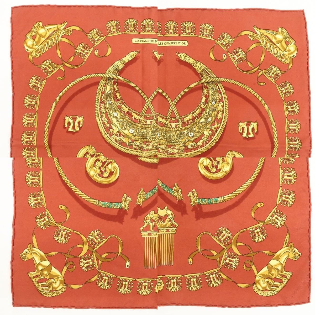 Hermes Hermes Les Cavaliers D'Or Silk Scarf Red Size ONE SIZE - 3 Thumbnail