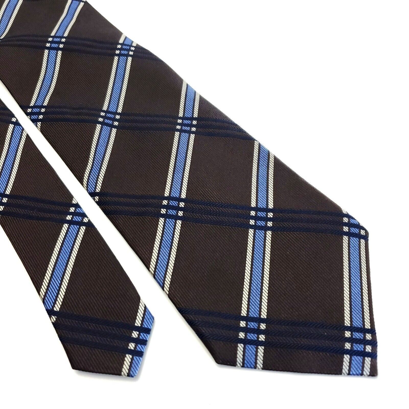 Savile Row Alexandre London Savile Row Brown Blue Plaid Woven Silk Tie Size ONE SIZE - 1 Thumbnail