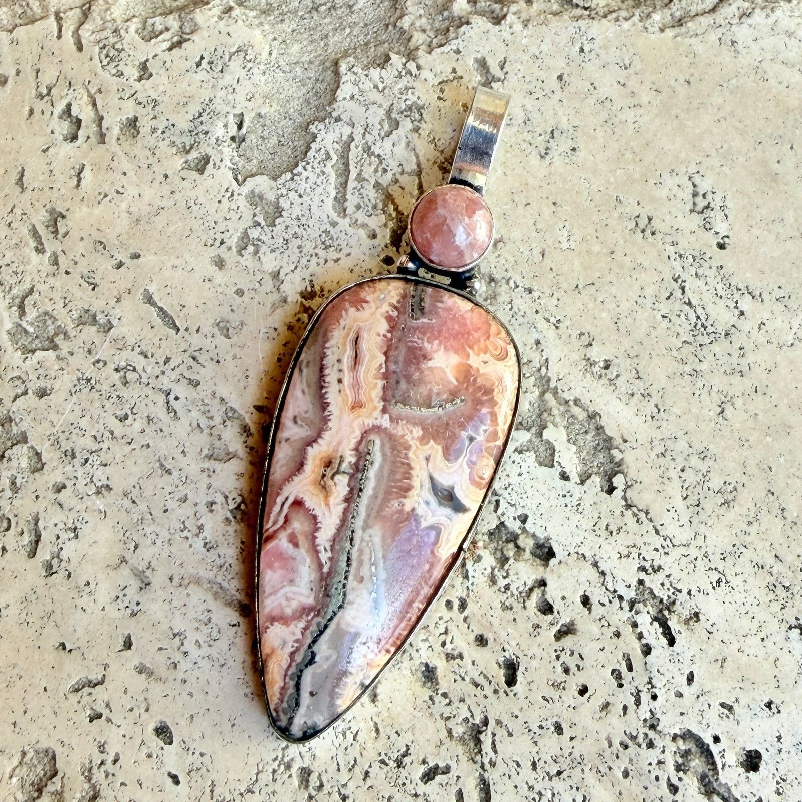 The Unbranded Brand Long Rhodochrosite Statement Pendant 925 Silver Overlay Size ONE SIZE - 1 Thumbnail