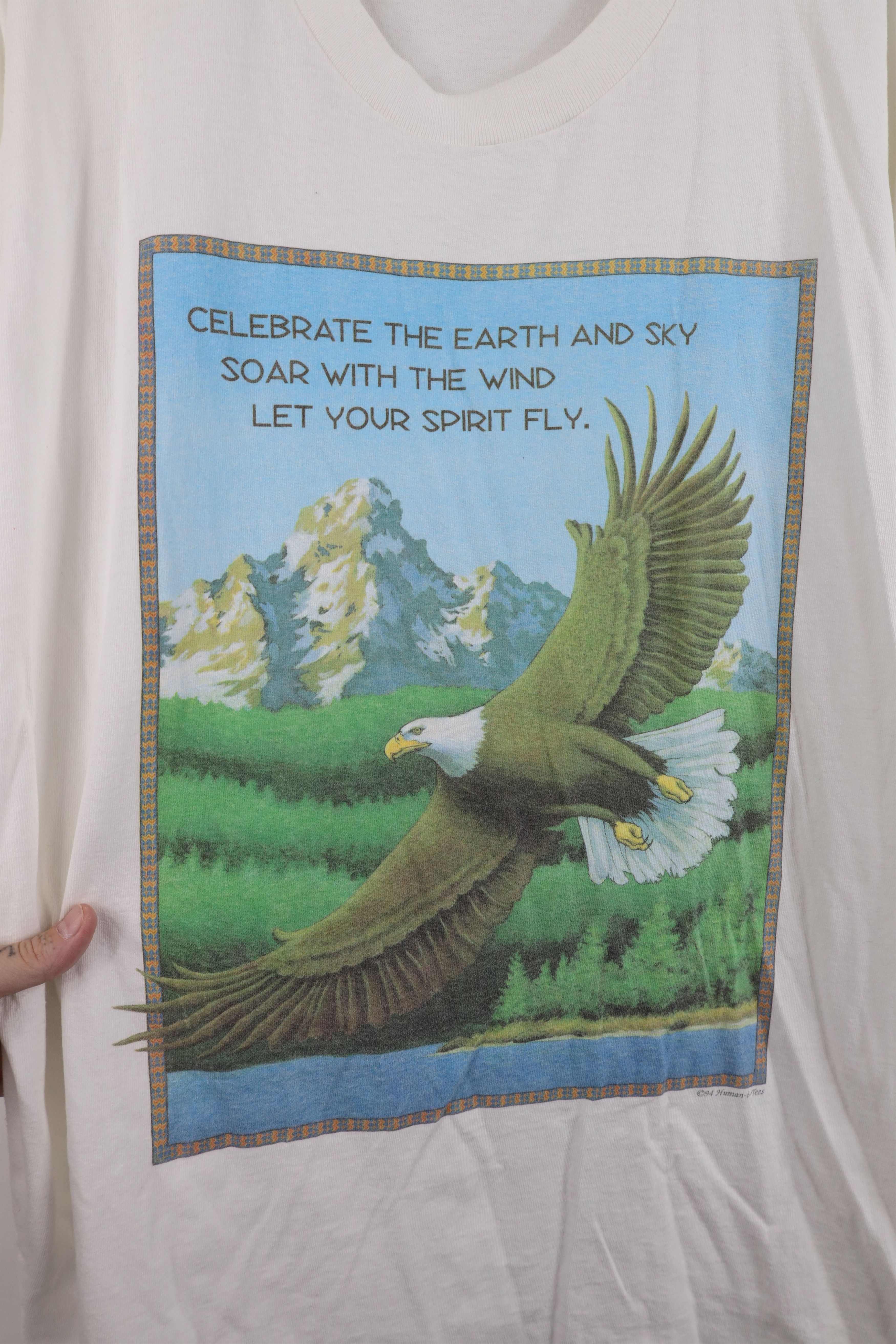 Vintage Vintage 90s Streetwear Nature Eagle Mountains T-Shirt White Size US XXL / EU 58 / 5 - 4 Thumbnail