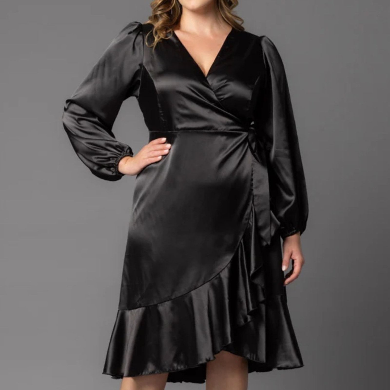 Vintage NWT Kiyonna Miranda Ruffle Wrap Dress Midi Size 2X Size S / US 4 / IT 40 - 10 Thumbnail