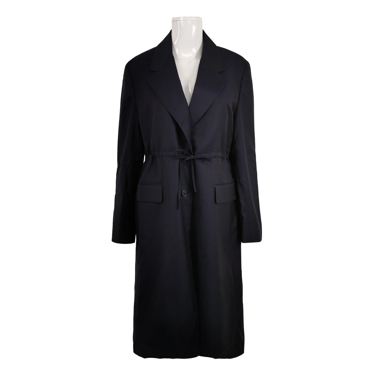 Prada Long Sleeve Wool Coat with Tie - dmc