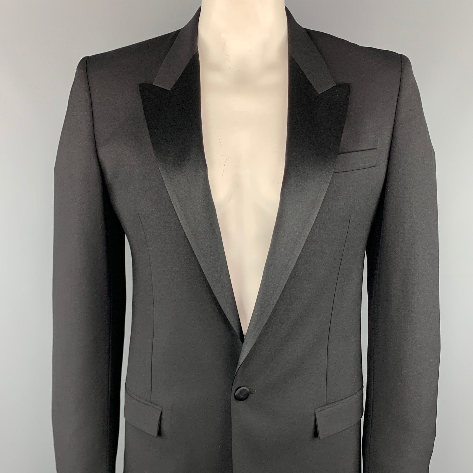 Marc Jacobs 40 Black Wool Peak Lapel Sport Coat Tuxedo Jacket Size 40R - 2 Thumbnail